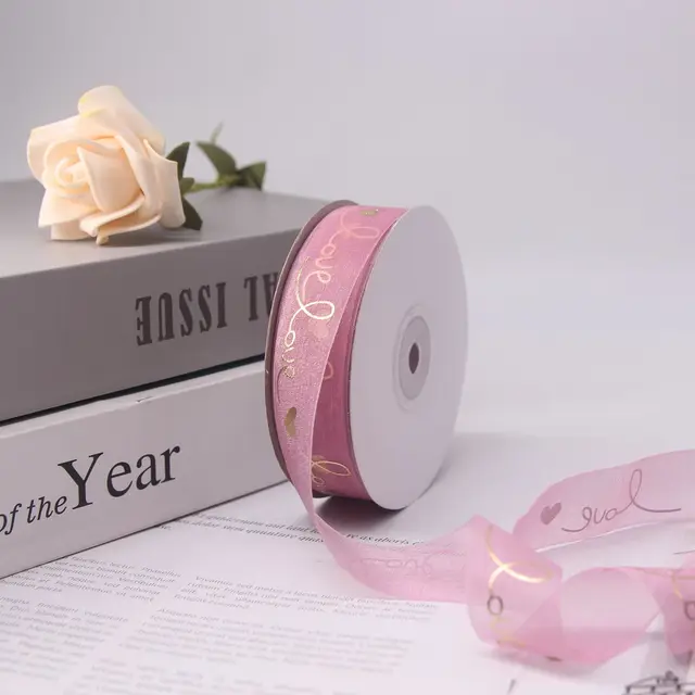 25mm Wide-Sided Ribbons Like You Confession Bowknot Wedding Gauze Christmas Party Packaging Decoration Lace Crafts Ribbon Rose red