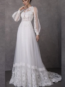 

White Lace Wedding Dresses 2020 Long Boho Bride Gown Wedding Party Bridal Dresses Simple Vestido De Novia