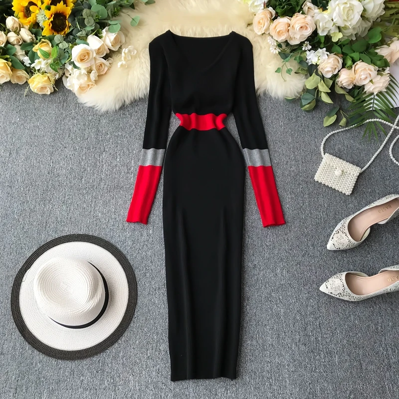 Женское вязаное платье ALPHALMODA винтажное футляр с длинными рукавами на осень и