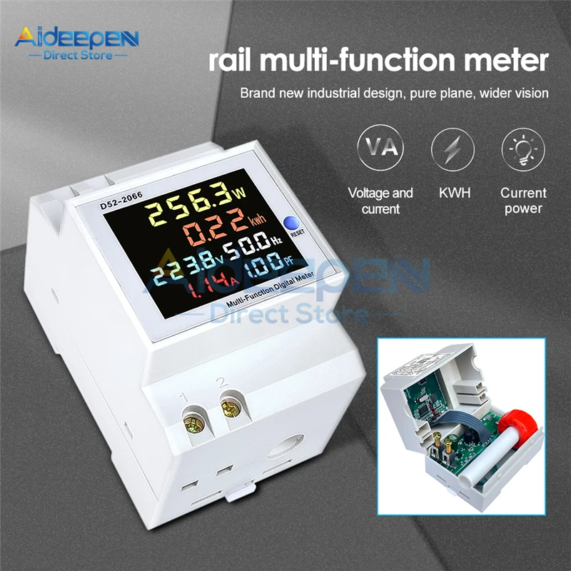 Din rail AC monitor 6IN1 110V 220V 380V 100A Voltage Current Power