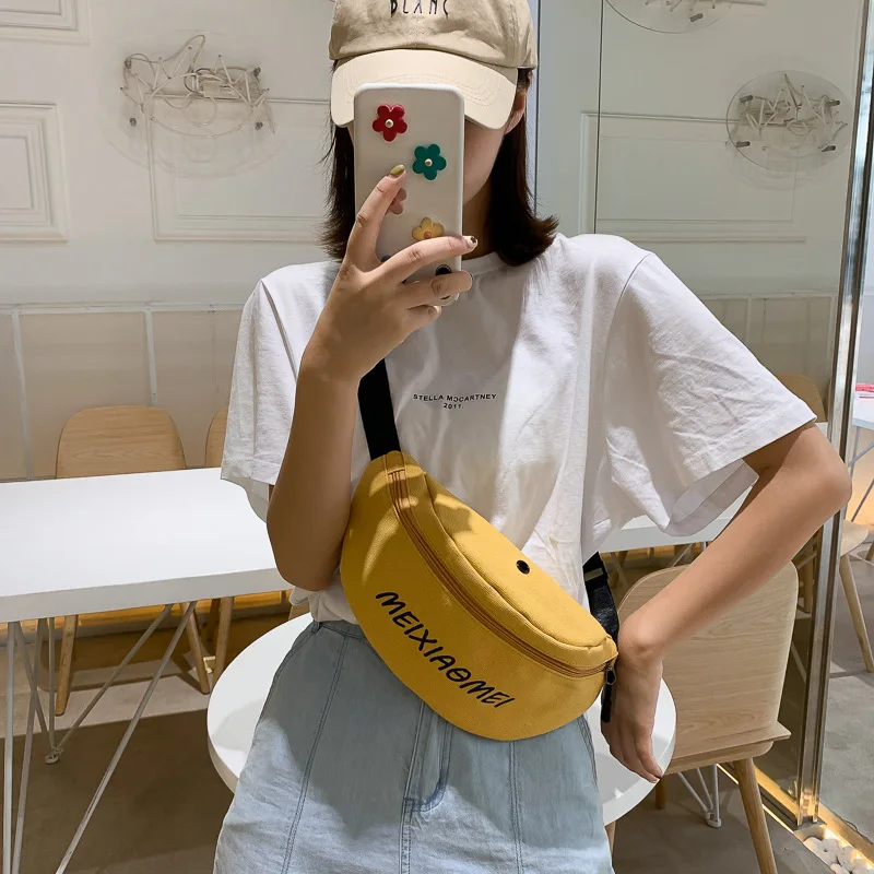 

New Arrival Canvas Bag Women's Shoulder Lettered Chest Pack New Style Summer Trend Cool Casual Wallet Network Red Packet