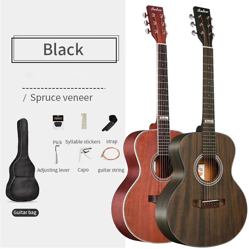 

38 inch single folk guitar beginner retro belt backpack string capo guitar full set of accessories