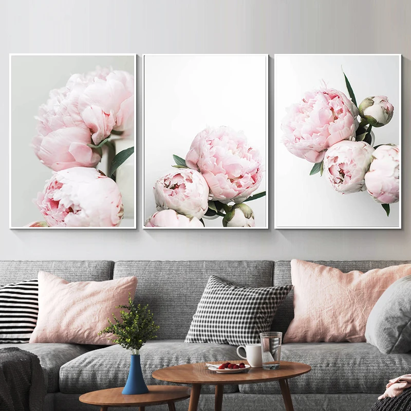 Скандинавский цветочный ботанический пион постер на холсте с принтом Настенная