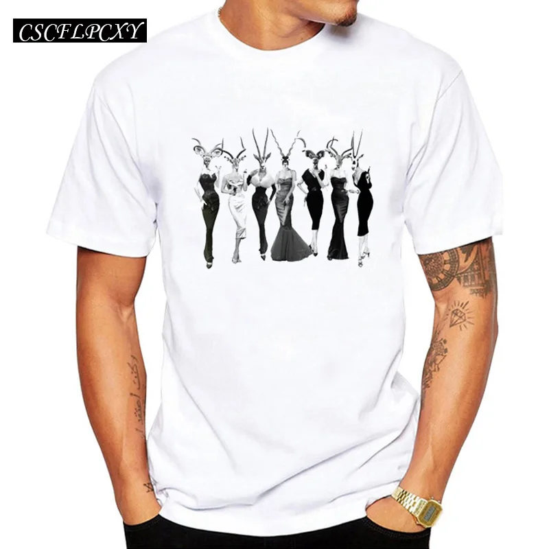 

High Quality Men's Casual Customized T-shirt Marilyn Monroe with Animal Head Creative Design Male Tops Boy Funny Print Punk Tee
