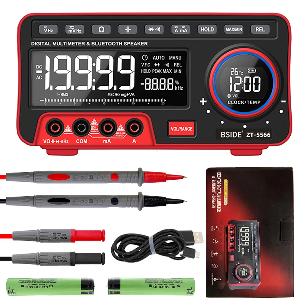 ZT-5566 With Battery Мини настольный мультиметр BSIDE ZT-5566 двойной экран EBTN 19999 дисплей Multimetro+ беспроводной динамик напряжение тока крышка Гц Тестер - Цвет: ZT-5566 With Battery