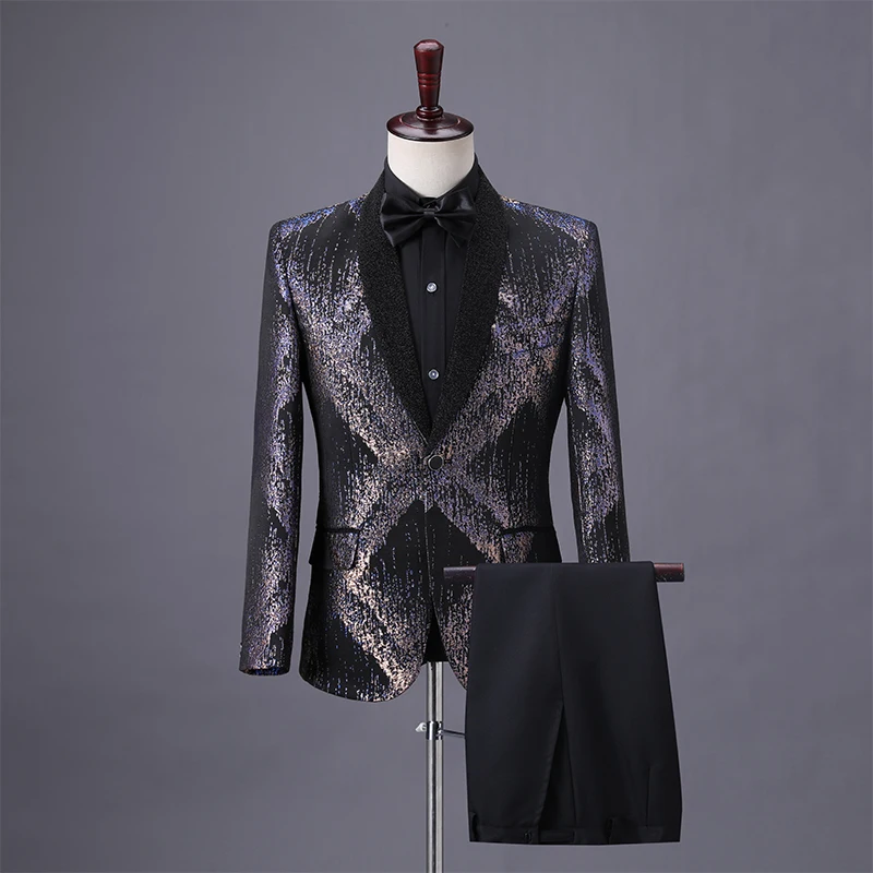 New Prom Evening Performance Men's Stage Blazers Bright Wire Tuxedo Male Singer Host Suit Jacket Wedding Groom Formal Dress