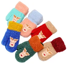 Для детей guantes Рождественские теплые вязаные перчатки; принт с оленем; полный палец держать палец перчатки теплые рукавицы детские зимние