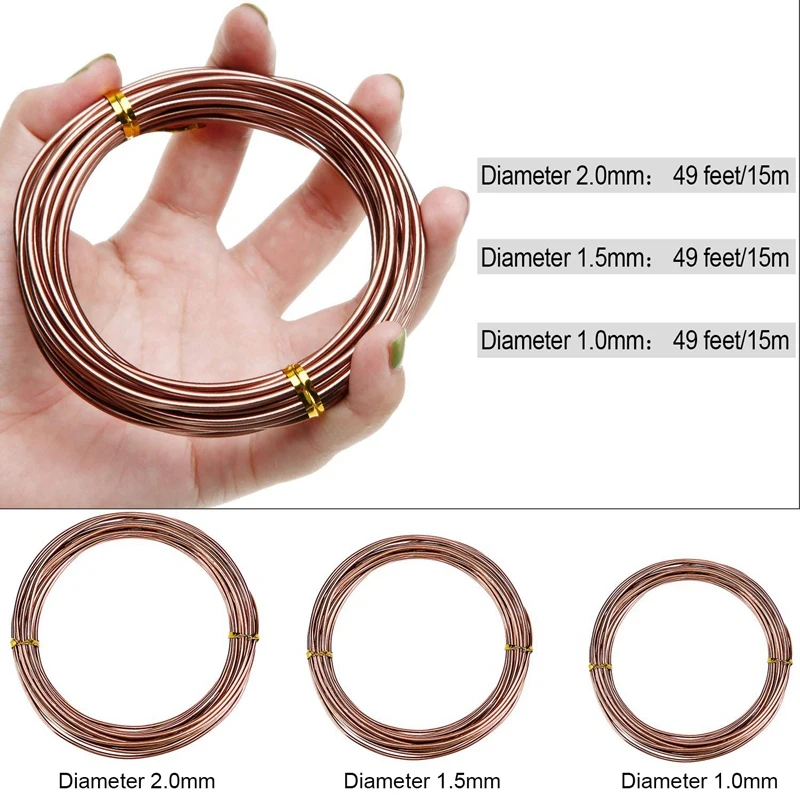 Bonsai Wires Anodized Aluminum 3 Sizes (1.0 Mm,1.5 Mm,2.0 Mm) 9 Rolls Total 147 Feet