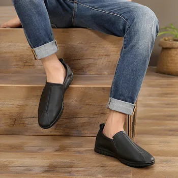 

Classics Fashion Men Casual Leather Shoes Solid Genuine Leather Flat Loafer Driving Shoes Spring Autumm Comfy Slip On Footwear
