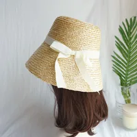 Handmade Summer Hats for Women Ladies Sun Hat ribbon Bowknot Beige Straw Hat  Adjuatble Beach Hat Wide Brim Kentucky Derby Hat 5