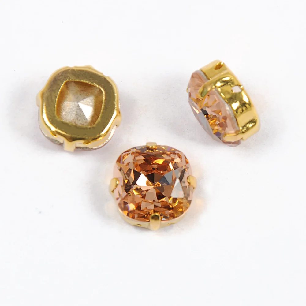 Stone With Gold 4470 Strass Cushion Cut Light Peach Rhinestones Stylish Crystal Glass Pointback Strass For DIY Sewing Fabric Garment Rhinestone - Цвет: Stone With Gold