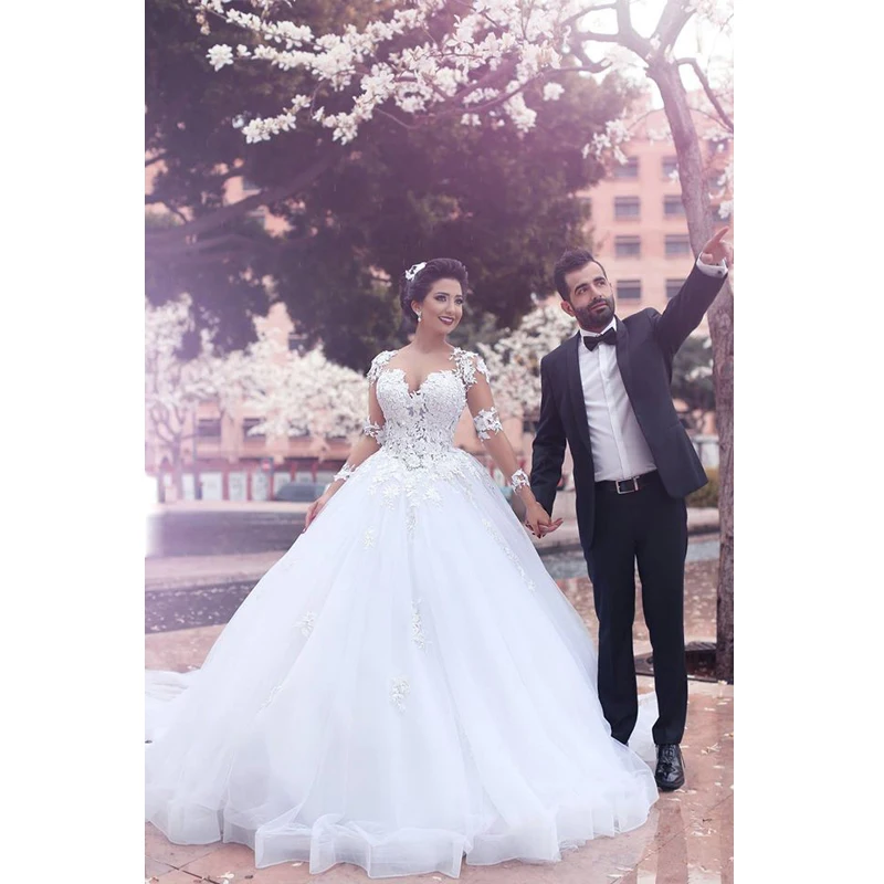 

Arabic Style 2018 Custom Made lace Bridal Gown Long Sleeve With Applique Cheap Vestido De Noiva mother of the bride dresses