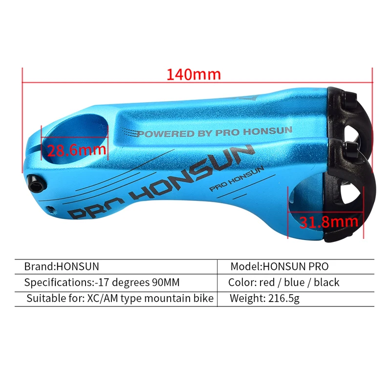 PROHONSUN Bicycle Stem Mountain Road Bike Stem MTB 31.8mm Handlebar Riser 90mm Bike Stem-17 Degree for XC