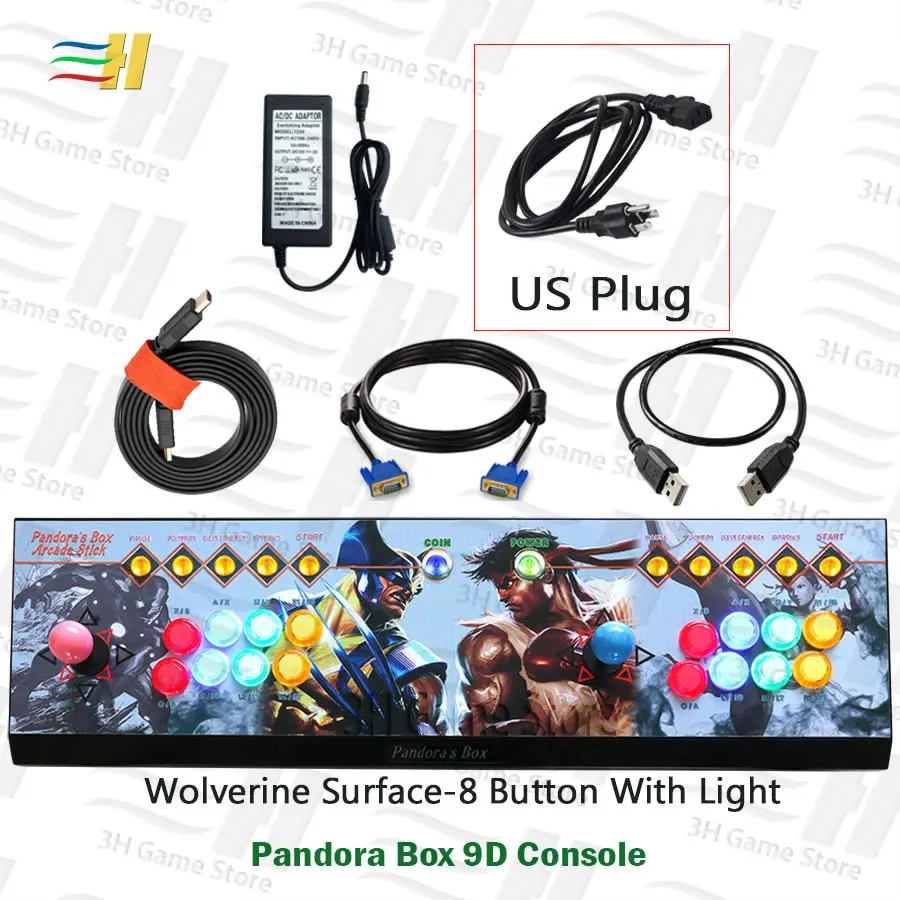 9d 8b light JGL US Pandora box 9d 2500 В 1 8 кнопочная консоль аркадная игра maichine контроллер 2 игрока джойстик usb подключение 3P 4P геймпад 3d - Цвет: 9d 8b light JGL US