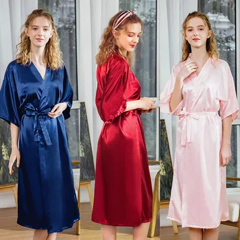 

Pajamas silk wedding pajamas female summer long bridesmaid red bride morning robe home robe WP1351