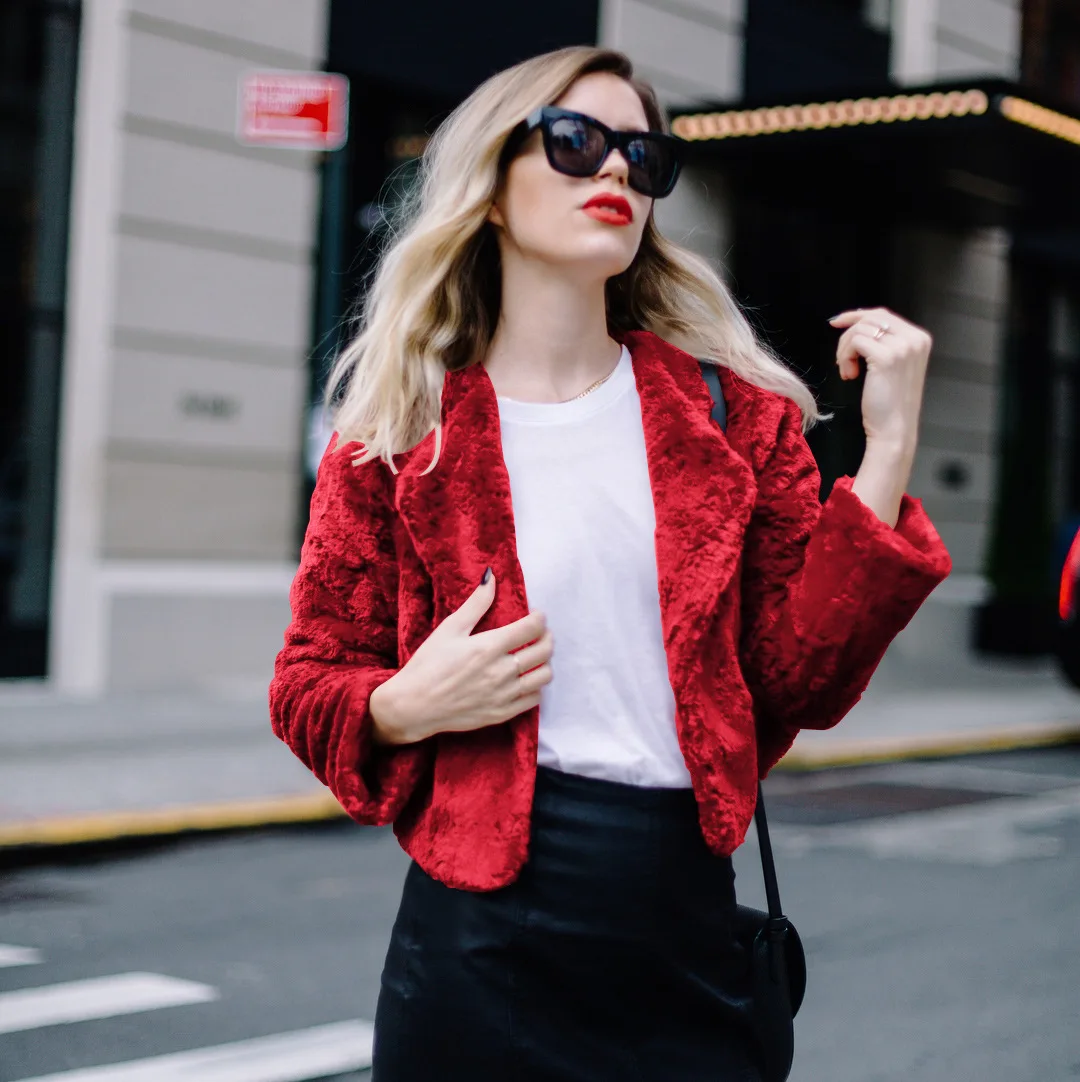 Зимнее женское пальто повседневное теплое пальто с длинным рукавом из искусственного меха куртки женские винтажные элегантные однотонные меховые пальто Casaco Feminino - Цвет: Красный