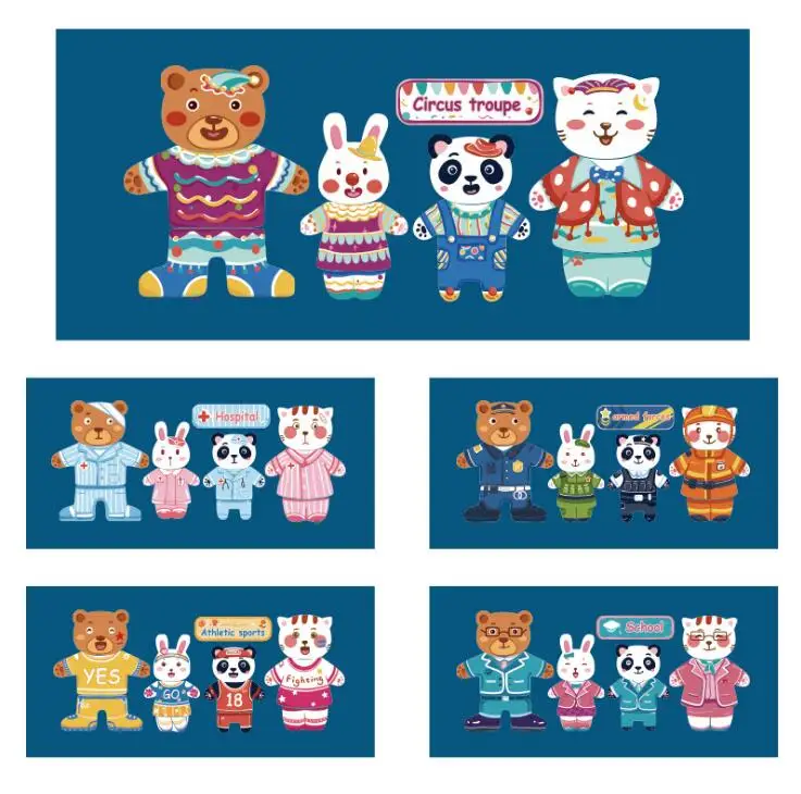 Magnetic Puzzle Animals Bear Wooden Magnetic Puzzle Drawing Board Jigsaw puzzle game wooden assembling Baby Learning Toy 3