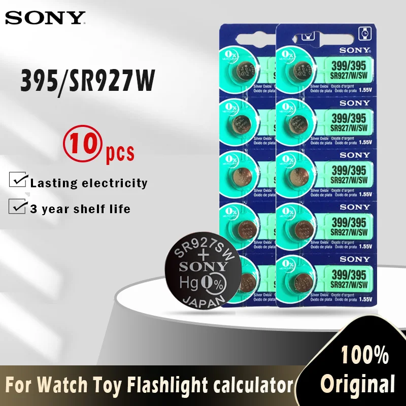 10 Uds Original SONY 395 SR927SW 399 SR927W AG7 LR927 1,55 V óxido de plata botón pila de moneda de juguete para pilas para reloj hecho en Japón