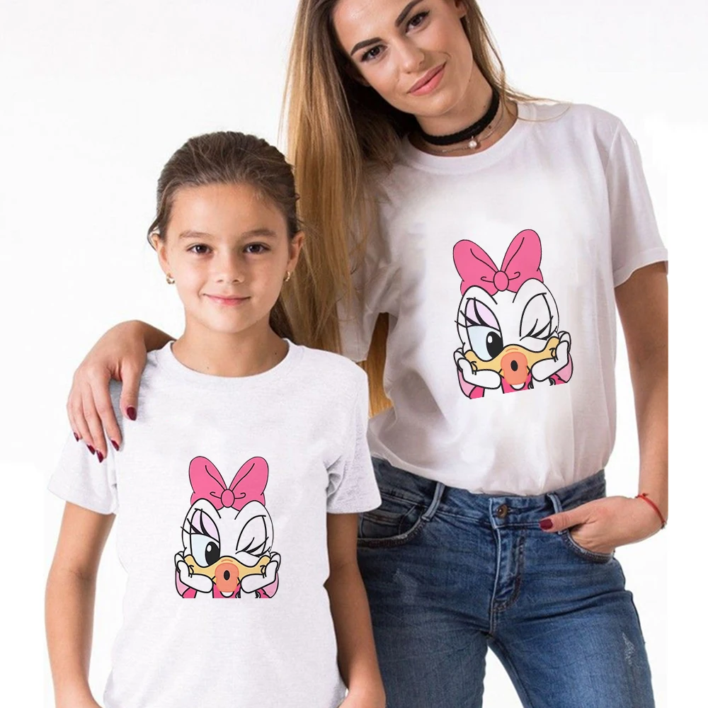 Camiseta con estampado de pato y Margarita para mujer, camiseta de manga corta para mamá y camiseta de hija, ropa a juego familiar