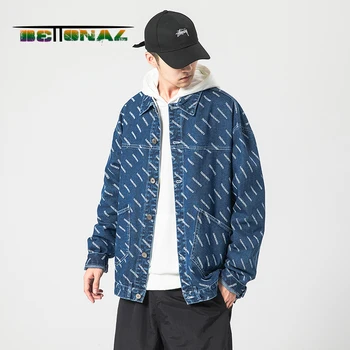 

BETTONAL vintage denim jacket men coats streetwear hip hop youth clothes male Autumn Winter Letter print clothing Korea Japan