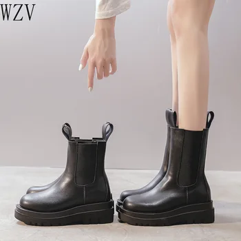 

Genuine Leather Women Chunky Heel Ankle Boots Woman Shoes Brand Designer Chelsea Boots Female Platform Boots Lasdies Boots H829