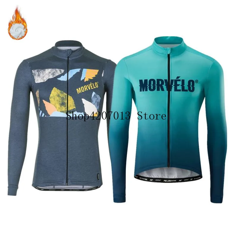 

2019 Top quality Morvelo Men's Pro team aero II thermal fleece cycling jersey long sleeve winter Brushing Seamless Process