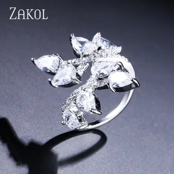 

ZAKOL Classic Open Rings With Crystal Zirconia Leaf Shape Women Wedding Jewelry Wholesale FSRP2024
