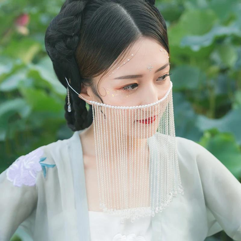 Китайская одежда, занавеска для лица, античное покрытие для лица, с кисточкой, для шоу, занавеска для лица, китайская невеста, головной убор, покрытие на цепочке