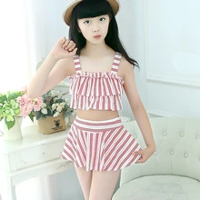 Купальные костюмы в полоску для девочек купальные костюмы из двух предметов детские купальные костюмы Милая пляжная юбка купальная одежда принцессы для девочек от 5 до 12 лет