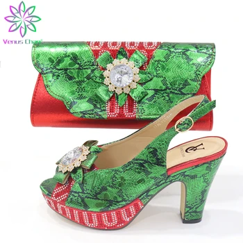 

Women Wedding red & green Shoes and Bag Set Decorated with Rhinestone Sales In Women Matching Shoes and Bag Set
