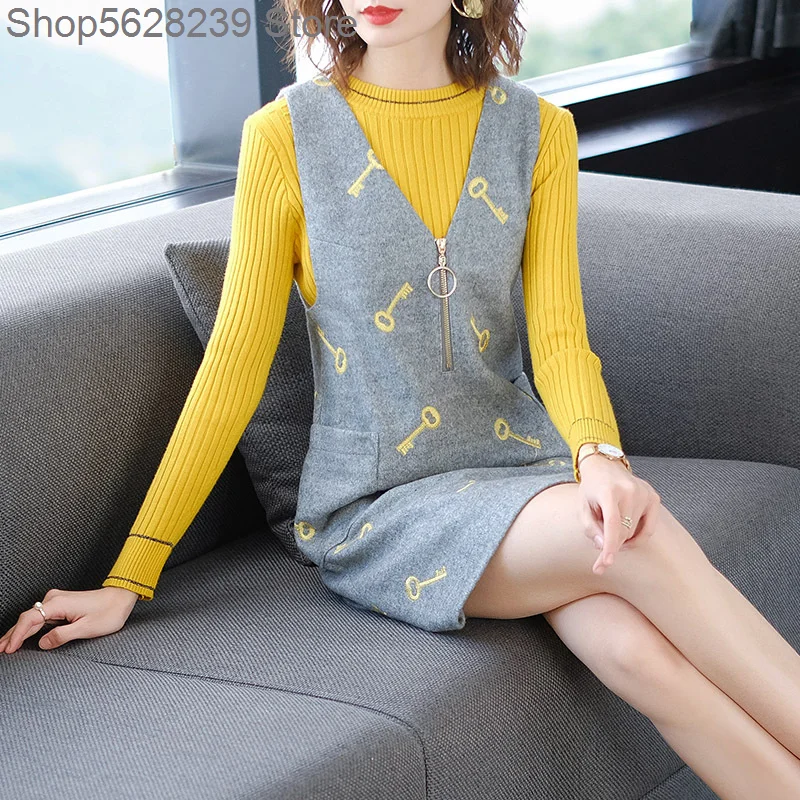 

2020 Pack Temperament Embroidery A Word Woolen Vest Skirt Women's Middle School Long Money V Collar Small Vest Outside