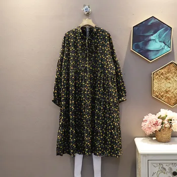 

[EWQ] 2020 Spring Autumn New Fashion Turn-down Collar High Waist Long Sleeve Printing Loose Casual Women Dress Oversized 3AC483