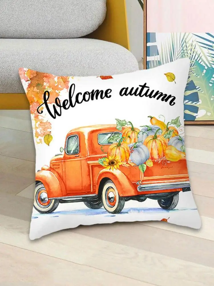 1pc Thanksgiving Autumn Maple Leaf Pumpkin Printed Peach Party Pillowcase Cover Skin Decoration 45*45cm Pillowcase Car Home K8K3