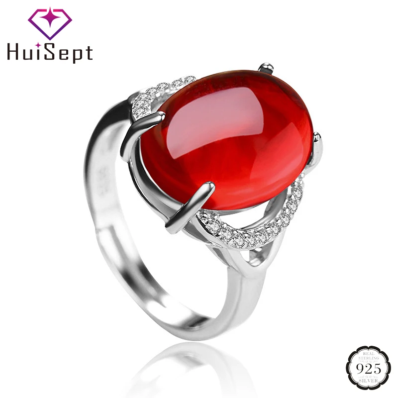 HuiSept Classic Silver 925 Women Ring Jewellery Oval Shape Ruby Emerald Zircon Gemstone Open Rings Wedding Party Gift Wholesale | Украшения