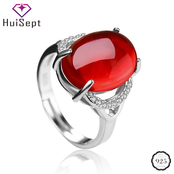 

HuiSept Classic Silver 925 Women Ring Jewellery Oval Shape Ruby Emerald Zircon Gemstone Open Rings Wedding Party Gift Wholesale