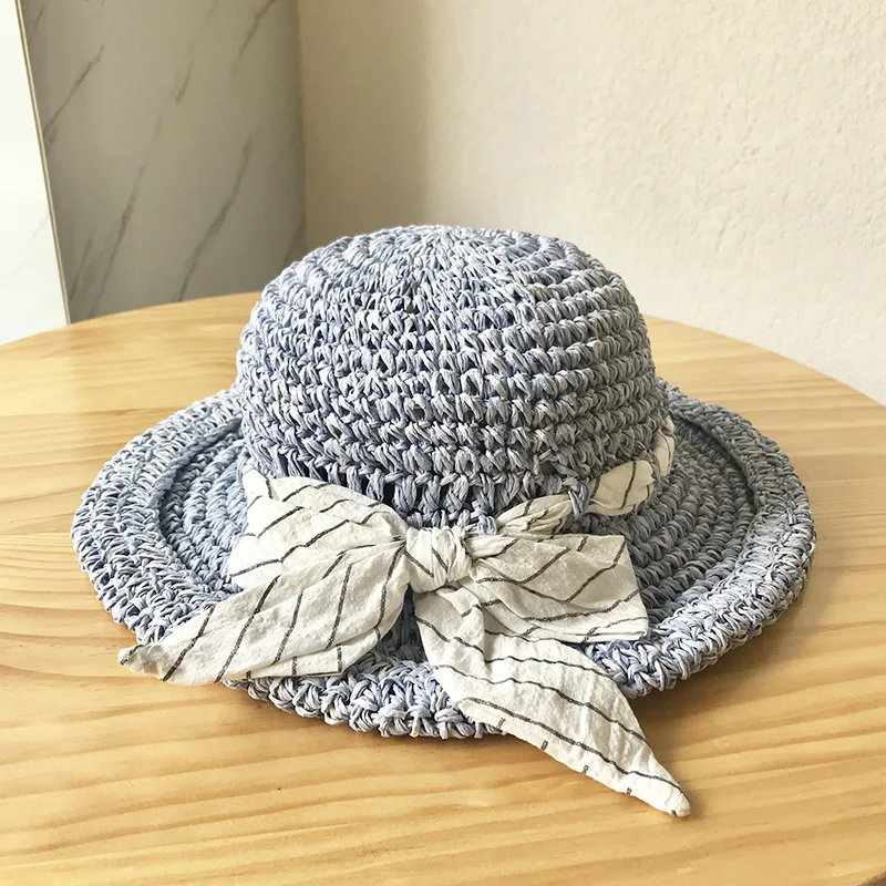 

Japanese-style Hipster Crimping Straw Bucket Hat Children Summer Outing Foldable Topee Elegant Wide-Brimmed Bucket Hat