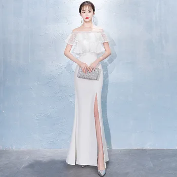 

White Woman Party Dress Slash-Neck Floor-Length Evening Cheongsam Elegant Mermaid Qipao Wedding Prom Long Gown Vestido XS-XXXL