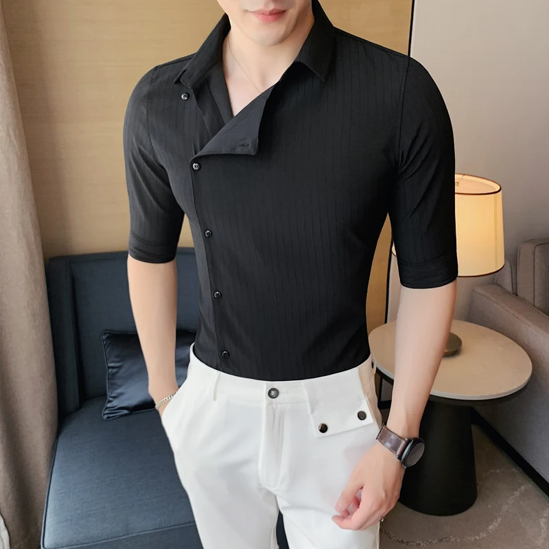 Unique Placket Men's Shirts Black White 