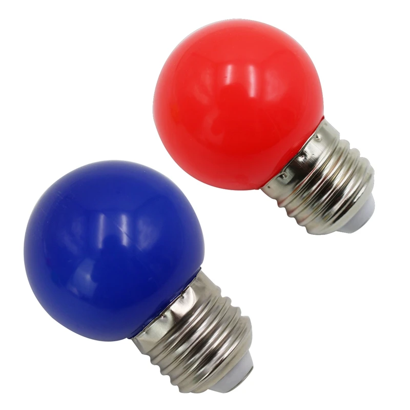 Promotion! 2 Pcs E27 Led Bulbs- E27 1W Pe Frosted Led Globe Colorful White/Red/Green/Blue/Yellow Lamp 220V(Blue& Red