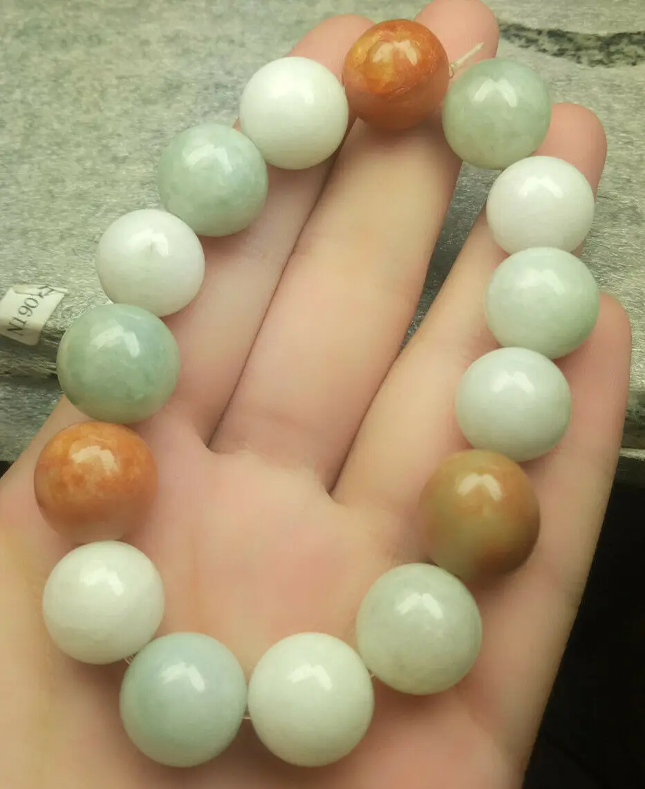

Certified 3 Colours Natural A Jade Jadeite 12mm Bead Bangle Stretchy Bracelet