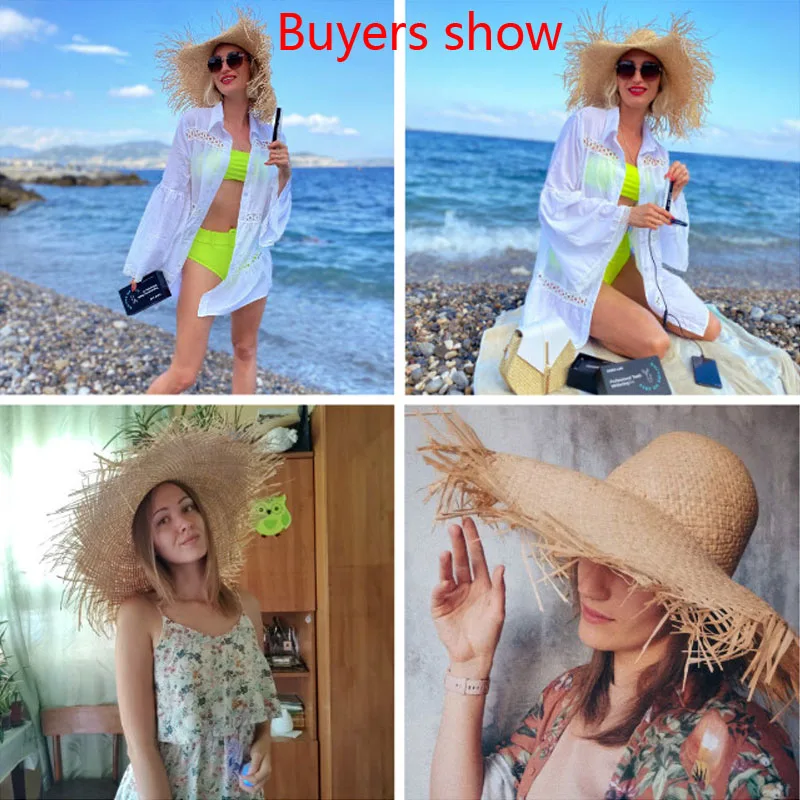 Шляпа от солнца из рафии Женская Соломенная Панама с широкими полями и бантом