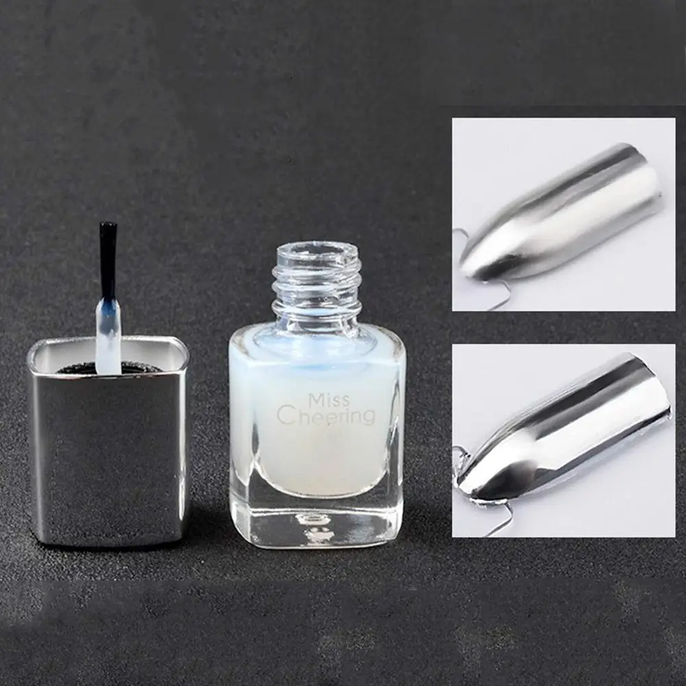 

Safe Varnish Nail Polish 2pcs/set 7ml Non-Toxic Easy Peal Off Silver Mirror Effect Metal Nail Polish + Base Coat Nail Art