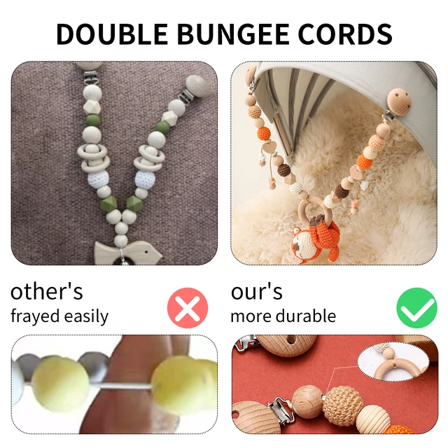 New Wood Teether Baby Bed Hanging Rattles Toy Make Noise Bird Elephant Shape Crochet Beads Bracelet Pram Clip Baby Rattle 2