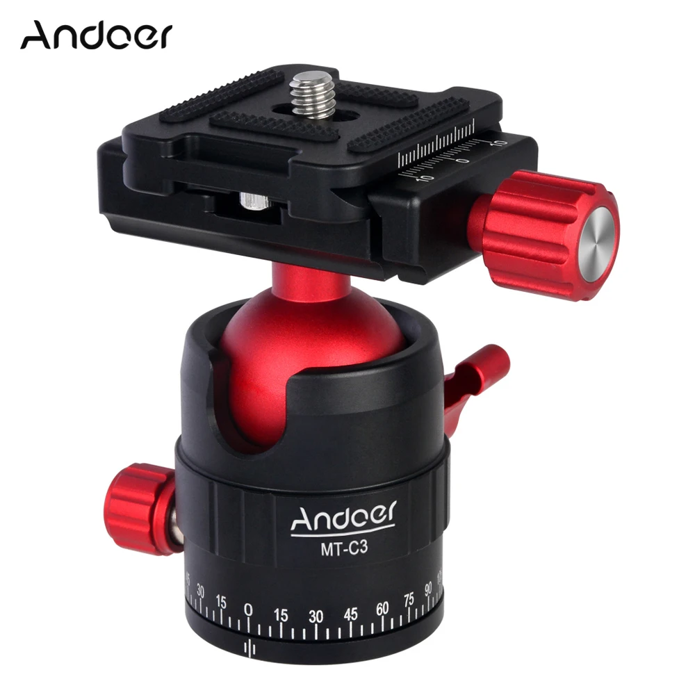Andoer MT-C3 компактный размер панорамный штатив шаровая Головка адаптер вращение на 360 алюминиевый сплав с быстроразъемной пластиной - Цвет: Red