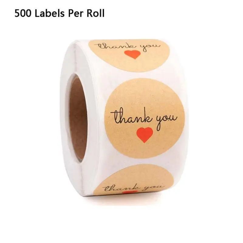 

500pcs Homemade Thank You Kraft Sticker Round Seal Label for Small Shop Handmade