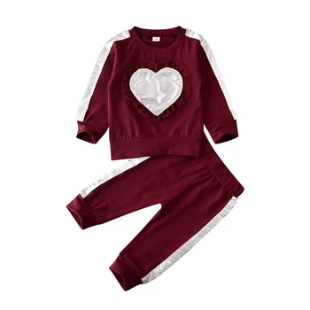 

Newborn Infant Baby Girl Cotton Clothes Set Love Heart Tops Striped Pant Leggings Outfits Cotton 2pcs Set