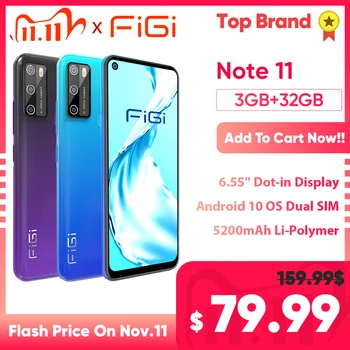 

FIGI Note 11 5200mAh Big Battery smartphone 6.55‘’ Android 10 mobile phone Quad Core 3GB RAM 32GB ROM 4G SIM Free Unlock Phone