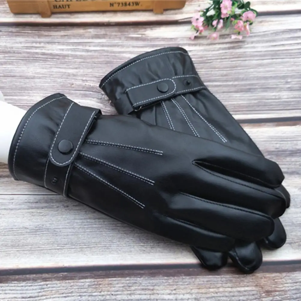 Leather Gloves Winter Gloves Men Genuine Black Real Sheepskin Wool Lining Warm Driving Gloves Cycling 4