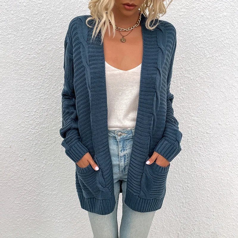 MAYCAUR Autumn and Winter New Twist Cardigan Sweater Women Solid Color Mid-length Twist Rope Cardigan 2021 Fashion turtleneck sweater