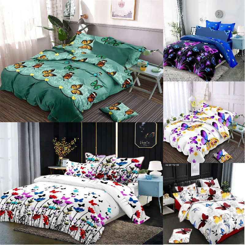 

Colorful butterflies flying 2/3pcs Bedding Set Soft Duvet Cover Set Quilt Cover + Pillowcases US/EU/AU Baby Twin Double Full
